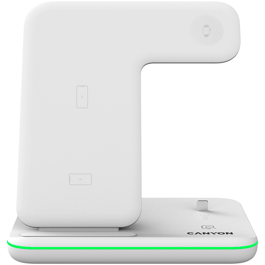 CANYON WS-302 3in1 Wireless charger, with touch button for Running water light, Input 9V/2A, 12V/2A, Output 15W/10W/7.5W/5W, Type c to USB-A cable length 1.2m, 137*103*140mm, 0.22Kg bijela-1