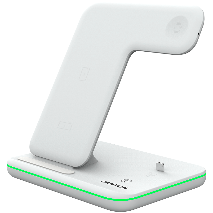 CANYON WS-302 3in1 Wireless charger, with touch button for Running water light, Input 9V/2A, 12V/2A, Output 15W/10W/7.5W/5W, Type c to USB-A cable length 1.2m, 137*103*140mm, 0.22Kg bijela-2