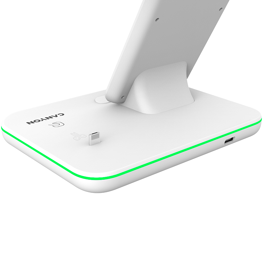 CANYON WS-302 3in1 Wireless charger, with touch button for Running water light, Input 9V/2A, 12V/2A, Output 15W/10W/7.5W/5W, Type c to USB-A cable length 1.2m, 137*103*140mm, 0.22Kg bijela-4