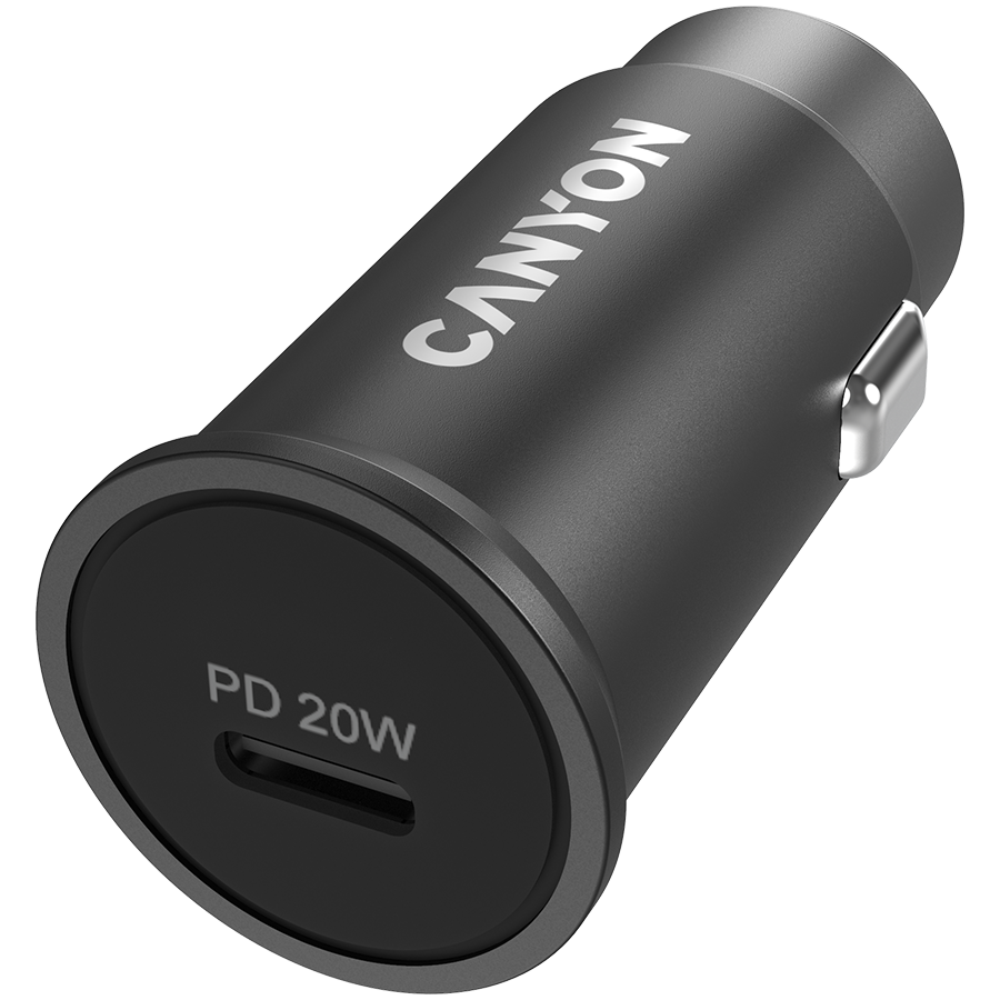 Canyon C-20, PD 20W Pocket size car charger, input: DC12V-24V, output: PD20W, support iPhone12 PD fast charging, Compliant with CE RoHs , Size: 50.6*23.4*23.4, 18g crna-2
