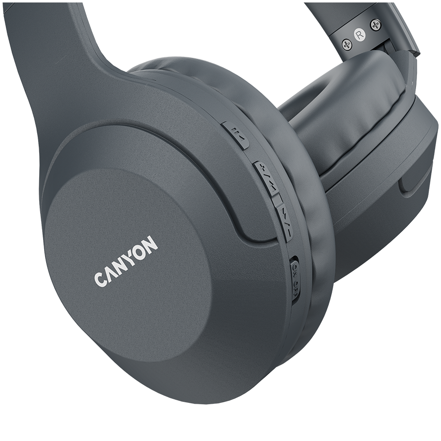 CANYON BTHS-3, Canyon Bluetooth headset,with microphone, BT V5.1 JL6956, battery 300mAh, Type-C charging plug, PU material, size:168*190*78mm, charging cable 30cm and audio cable 100cm, Dark grey-3