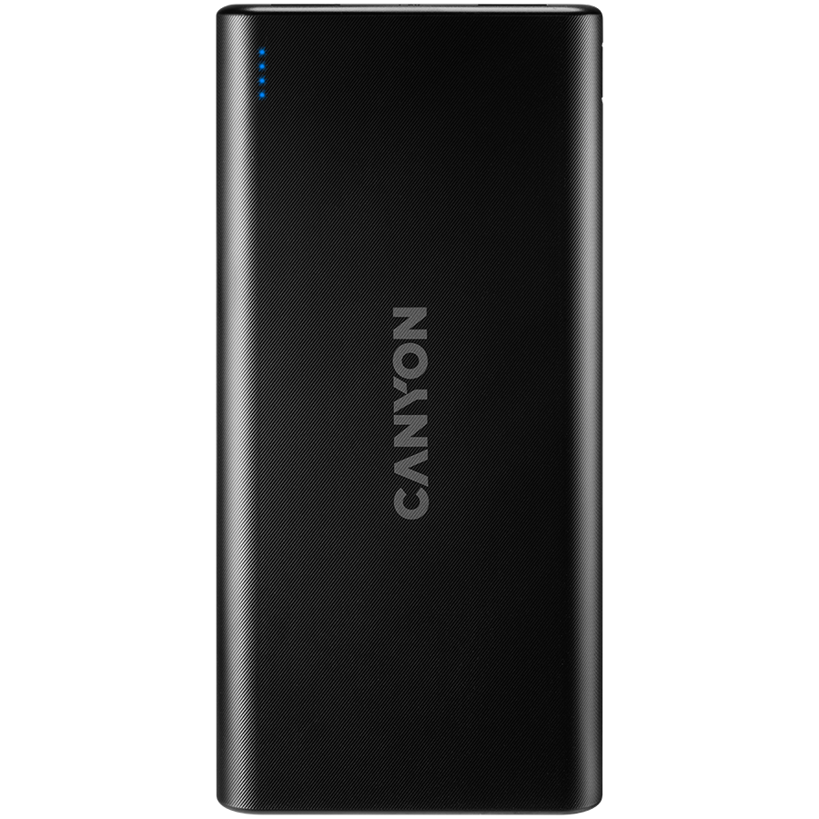 CANYON PB-106 Power bank 10000mAh Li-poly battery, Input 5V/2A, Output 5V/2.1A(Max), USB cable length 0.3m, 140*68*16mm, 0.24Kg crna