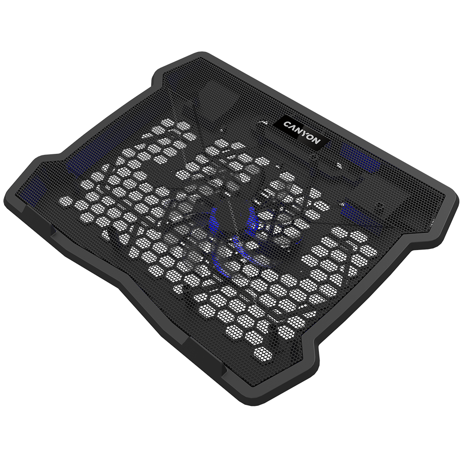 Hladilo za laptop CANYON NS02, with 2x2.0 USB hub, support up to 10”-15.6” laptop, ABS plastic and iron, Fans dimension:125*125*15mm(1pc), DC 5V, fan speed: 800-1000RPM, size:340*265*30mm, 406g-2