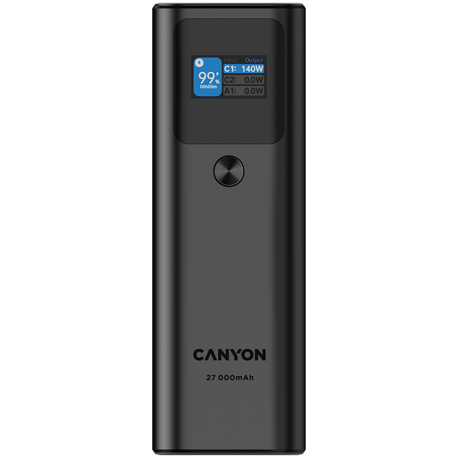 Power bank CANYON PB-2010 (27000mAh, 2xUSB-C PD3.1 140W, USB-A QC 3.0 22.5W, TFT display, Tamno siva)-2