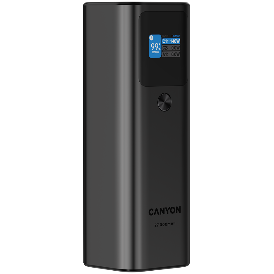 Power bank CANYON PB-2010 (27000mAh, 2xUSB-C PD3.1 140W, USB-A QC 3.0 22.5W, TFT display, Tamno siva)-3