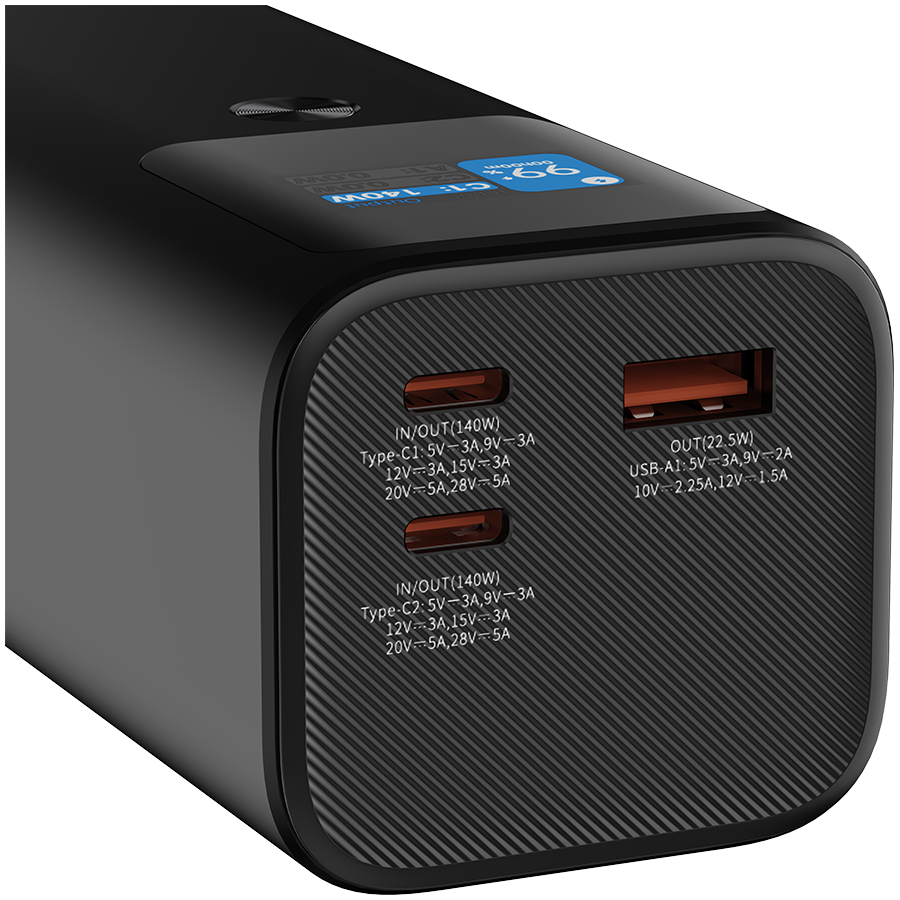 Power bank CANYON PB-2010 (27000mAh, 2xUSB-C PD3.1 140W, USB-A QC 3.0 22.5W, TFT display, Tamno siva)-5