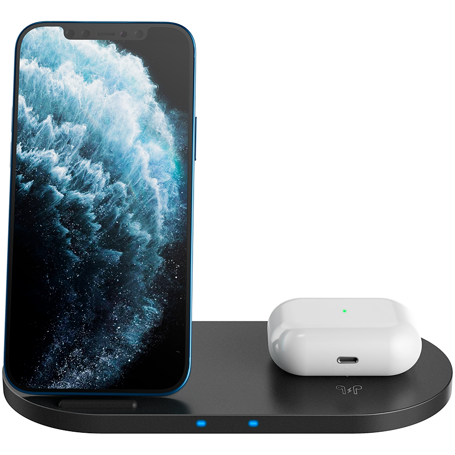 CANYON WS-202 2in1 Wireless charger, Input 5V/3A, 9V/2.67A, Output 10W/7.5W/5W, Type c cable length 1.2m, PC+ABS,with PU part ,180*86*111.1mm, 0.185Kg,crna-1