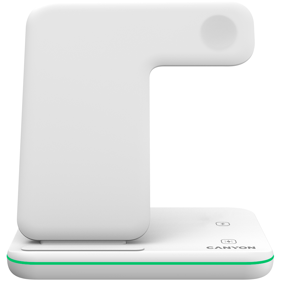 CANYON WS-303 3in1 Wireless charger, with touch button for Running water light, Input 9V/2A, 12V/2A, Output 15W/10W/7.5W/5W, Type c to USB-A cable length 1.2m, 137*103*140mm, 0.22Kg bijela-1