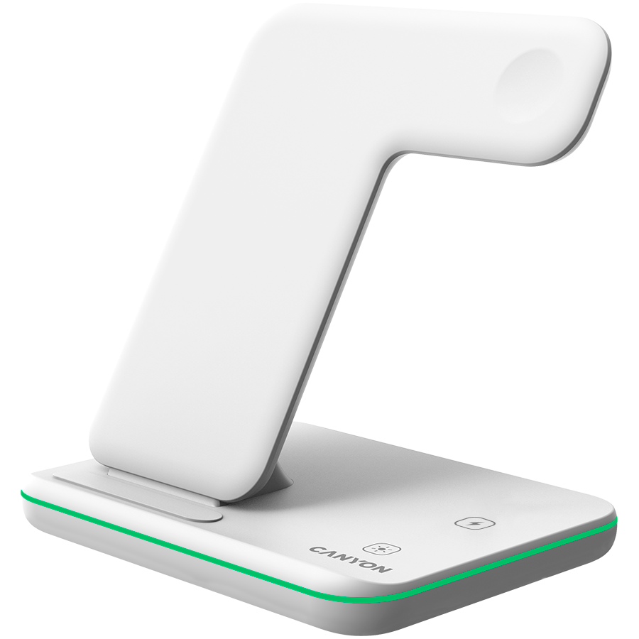 CANYON WS-303 3in1 Wireless charger, with touch button for Running water light, Input 9V/2A, 12V/2A, Output 15W/10W/7.5W/5W, Type c to USB-A cable length 1.2m, 137*103*140mm, 0.22Kg bijela-2