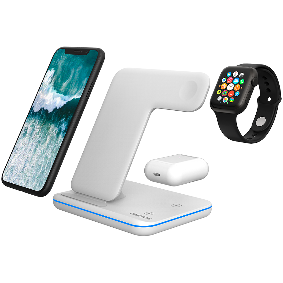 CANYON WS-303 3in1 Wireless charger, with touch button for Running water light, Input 9V/2A, 12V/2A, Output 15W/10W/7.5W/5W, Type c to USB-A cable length 1.2m, 137*103*140mm, 0.22Kg bijela-5