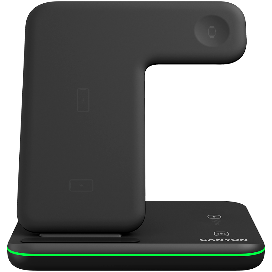 CANYON WS-303 3in1 Wireless charger, with touch button for Running water light, Input 9V/2A, 12V/2A, Output 15W/10W/7.5W/5W, Type c to USB-A cable length 1.2m, 137*103*140mm, 0.195Kg crna-1