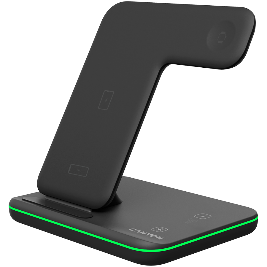 CANYON WS-303 3in1 Wireless charger, with touch button for Running water light, Input 9V/2A, 12V/2A, Output 15W/10W/7.5W/5W, Type c to USB-A cable length 1.2m, 137*103*140mm, 0.195Kg crna-2