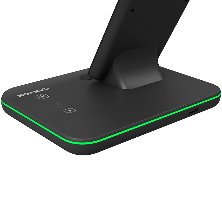 CANYON WS-303 3in1 Wireless charger, with touch button for Running water light, Input 9V/2A, 12V/2A, Output 15W/10W/7.5W/5W, Type c to USB-A cable length 1.2m, 137*103*140mm, 0.195Kg crna-4