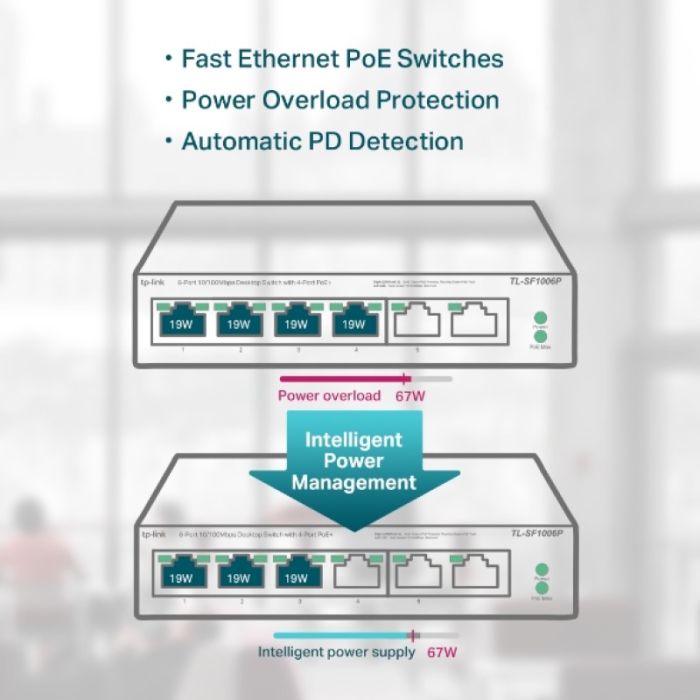 Switch TP-Link TL-SF1006P / Neupravljano Fast Ethernet (10/100) / Podrška za napajanje putem Etherneta (PoE) crni-4