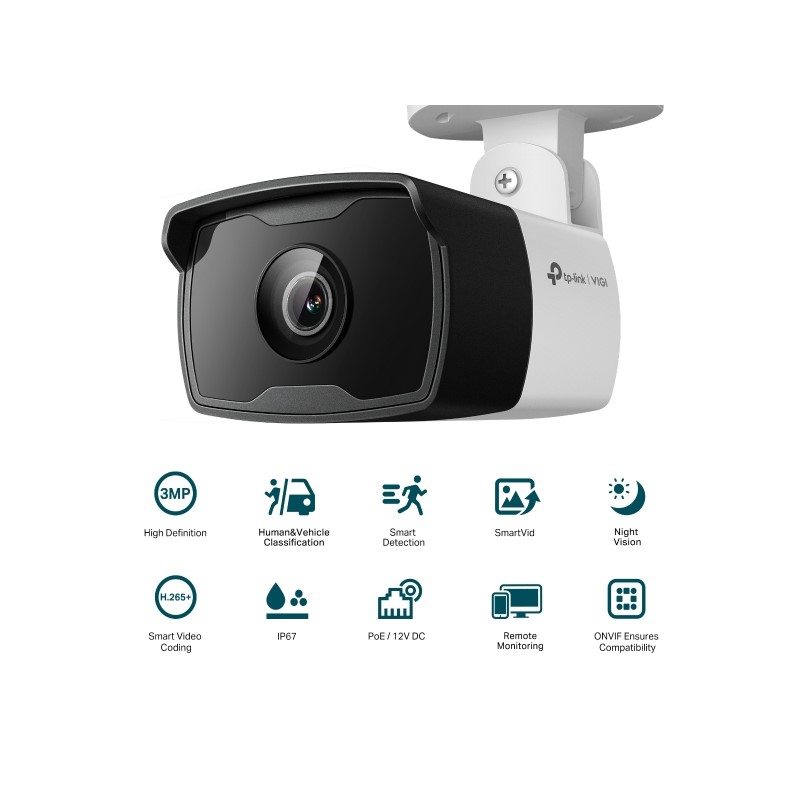 Vanjska mrežna kamera TP-LINK 3MP Outdoor Bullet Network Camera (H.265+/H.265/H.264+/H.264, 1/2.8'' Progressive Scan CMOS, PoE/12V DC)-0