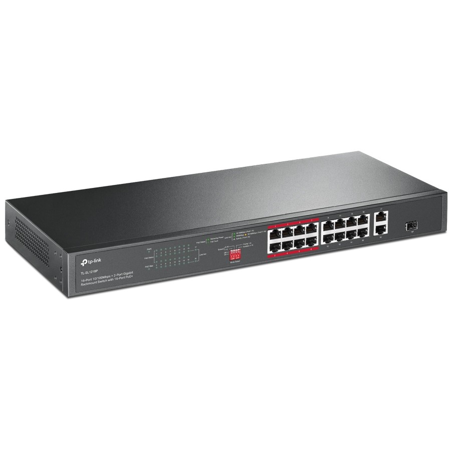 Switch TP-LINK 16-port 10/100Mbps + 2-port Gigabit unmanaged s 16 PoE+ portova, 150W PoE budget, podrška za 250m Extend Mode, priority mode i Isolation mode, rackmount, plug and play-2