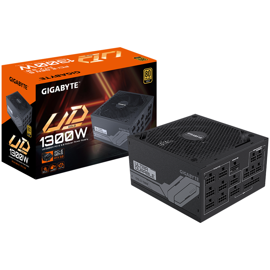 GIGABYTE UD1300GM Power Supply 1300W, PCIe Gen5 16Pin x 1 600W, Modular, 80 PLUS Gold, Japanese capacitors, 140mm fan, EU plug