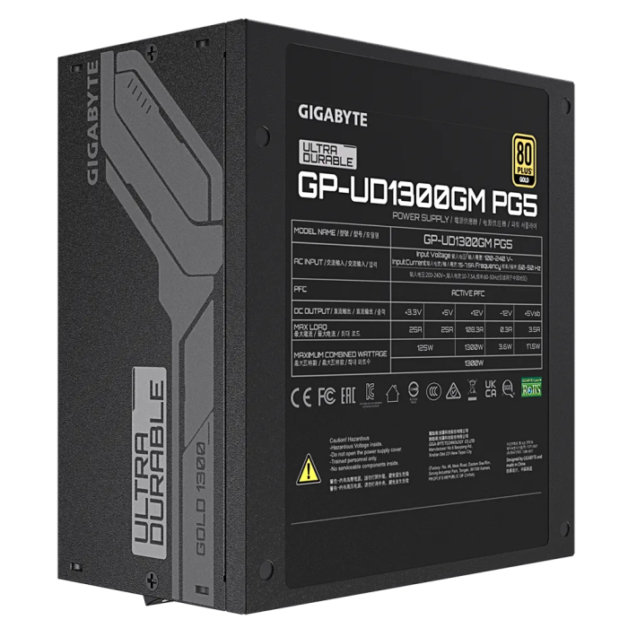 GIGABYTE UD1300GM Power Supply 1300W, PCIe Gen5 16Pin x 1 600W, Modular, 80 PLUS Gold, Japanese capacitors, 140mm fan, EU plug-5