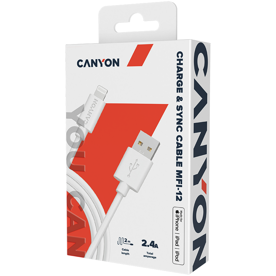 CANYON MFI C48 Lightning USB kabel za Apple, bijeli, 2m-1
