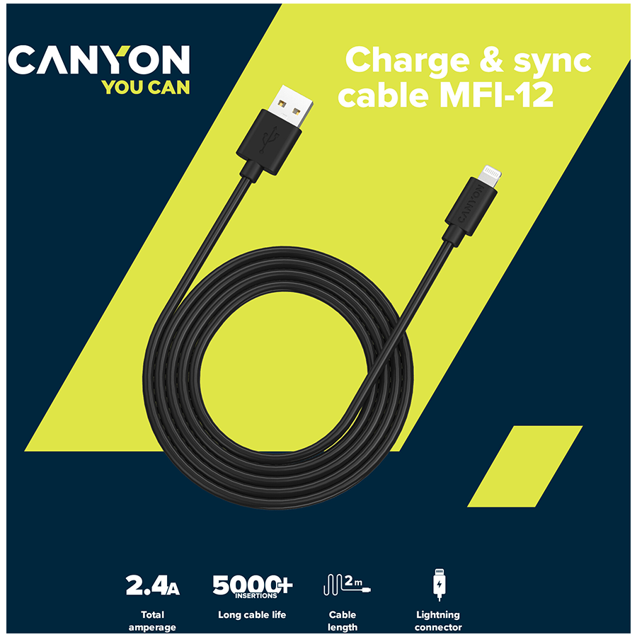 CANYON MFI C48 Lightning USB kabel za Apple, bijeli, 2m-2