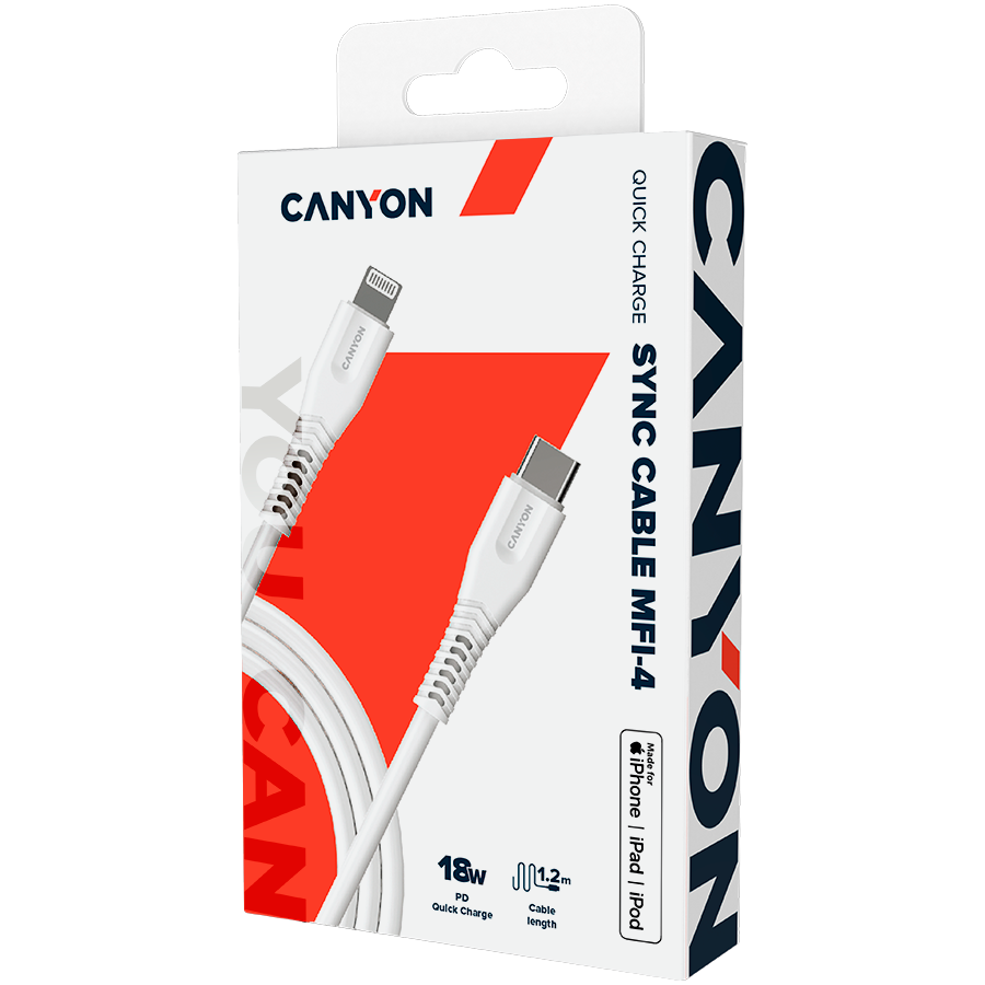 Kabel CANYON Type C za MFI Lightning za Apple, bijeli-3