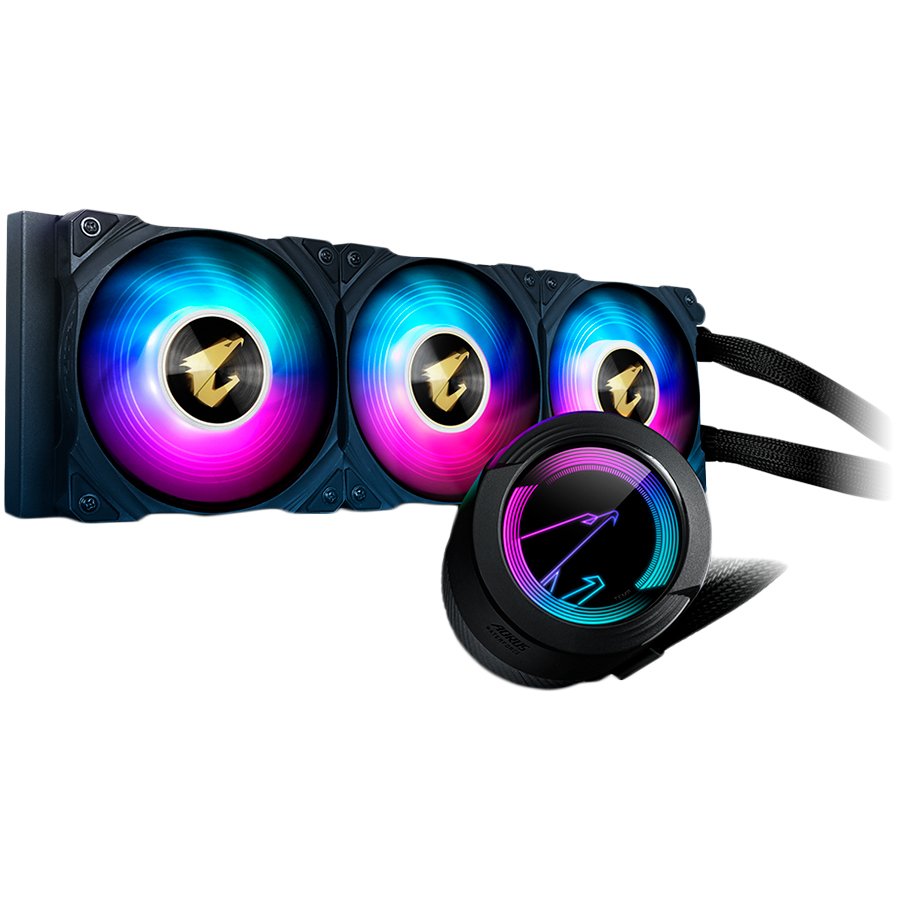 CPU Cooler GIGABYTE AORUS WATERFORCE COOLER 360 (air flow 56.47 CFM, bearing sleeve bearing, cooling system features aluminium radiator RGB LED, external color black, heatsink depth 27 mm, heatsink height 119 mm, heatsink width 394 mm, life expectation 73500 hr, rated speed max 2150 RPM, rated speed min 950 RPM, typical operating noise level 31 dB, warranty term 36 month(s))-0