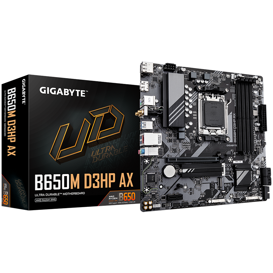 Matična ploča GIGABYTE B650M D3HP (Socket AM5, 4xDDR5, 1xHDMI, 2xDP, 2.5GbE LAN, Wi-Fi 6E 802.11ax, mATX)-0