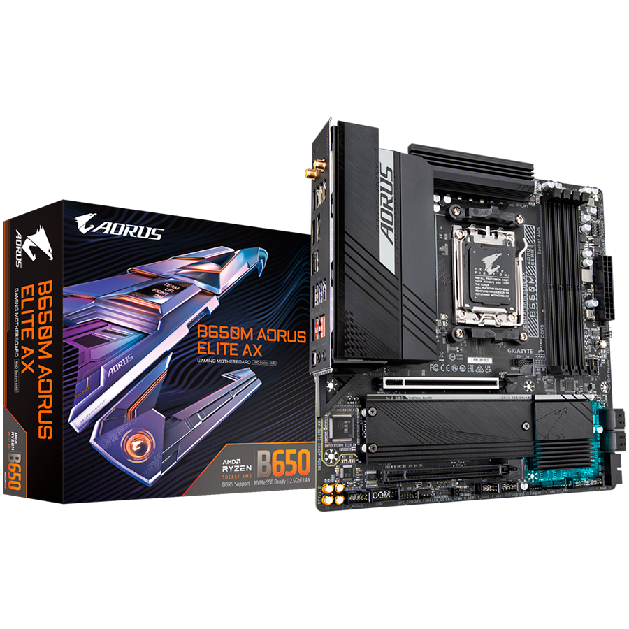 GIGABYTE Mainboard Desktop B650M AORUS ELITE AX (AM5, 4xDDR5 128GB, 1x PCI-E 4.0 x16x16, 2x PCI-E 3.0 x16x1, 4xSATA, 1xM.2 PCIe 5.0, 2xM.2 PCIe 4.0, 2xUSB 3.2 Gen2, 5xUSB 3.2 Gen1, 4xUSB2.0, 1xUSB 3.2