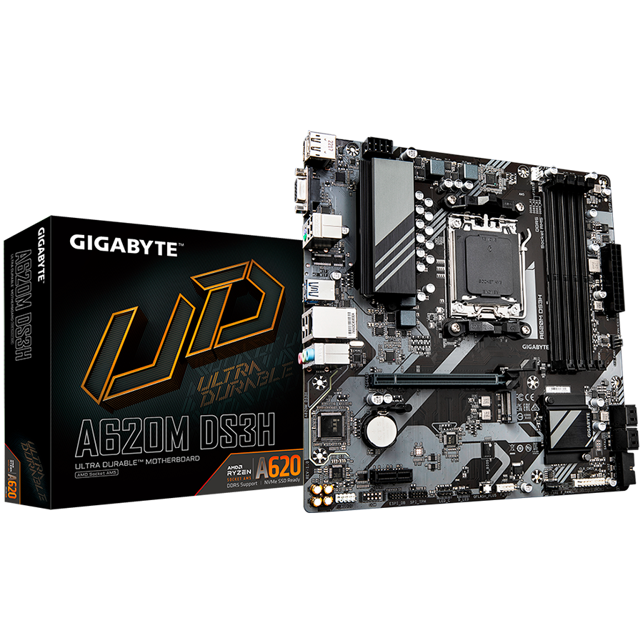 GIGABYTE Mainboard Desktop A620M DS3H (Socket AM5, AMD A620, DDR5 SDRAM, HDMI/DP, Gigabit Ethernet)