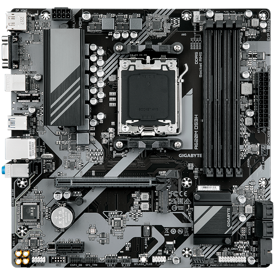GIGABYTE Mainboard Desktop A620M DS3H (Socket AM5, AMD A620, DDR5 SDRAM, HDMI/DP, Gigabit Ethernet)-1