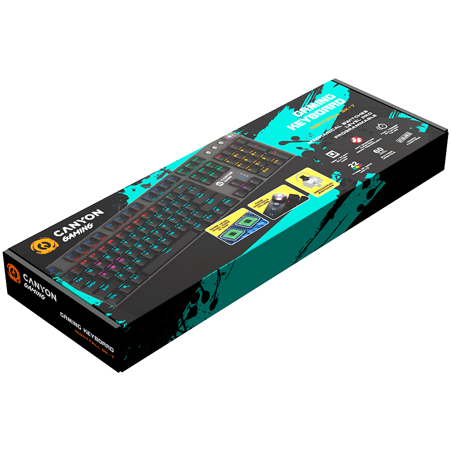 Tipkovnica CANYON Nightfall GK-7 (gaming, mehanička, rgb, žična, us layout, tamno siva)-2