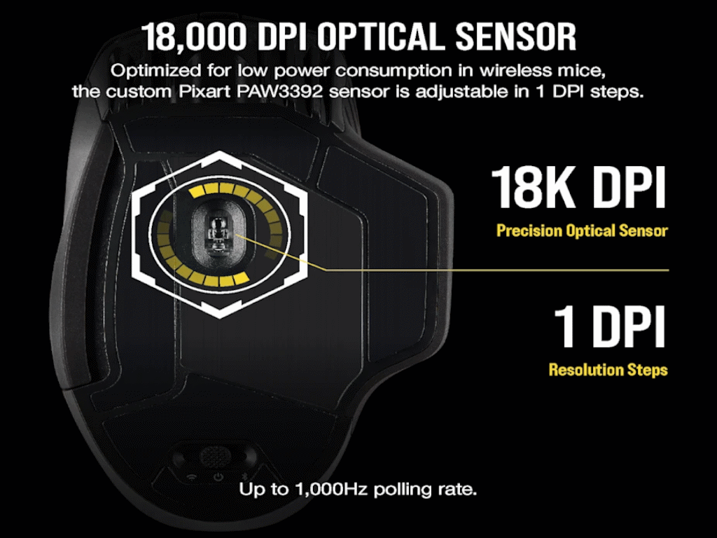 Miš CORSAIR DARK CORE RGB PRO (Bežični, 18000 DPI, Optički, RGB osvjetljenje, Crna)-12