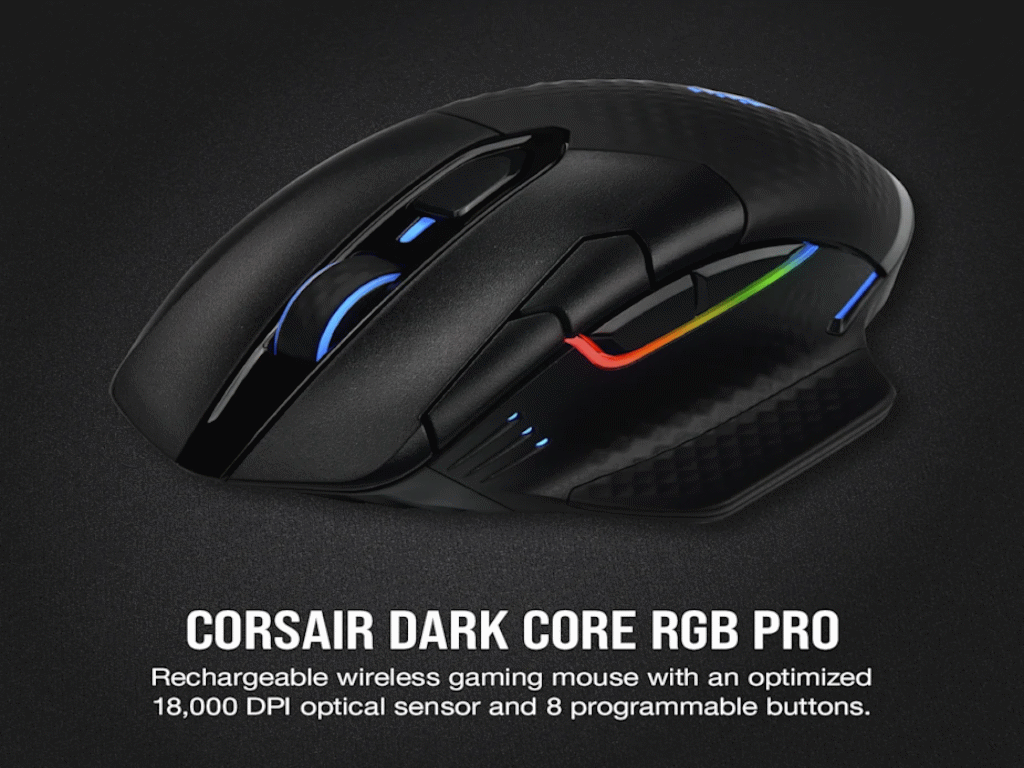 Miš CORSAIR DARK CORE RGB PRO (Bežični, 18000 DPI, Optički, RGB osvjetljenje, Crna)-14