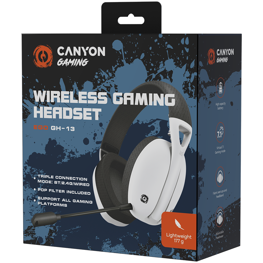 Gaming headset CANYON Ego GH-13 bijela boja (7.1 surround, Bluetooth 5.2, 1.8m kabel)-7