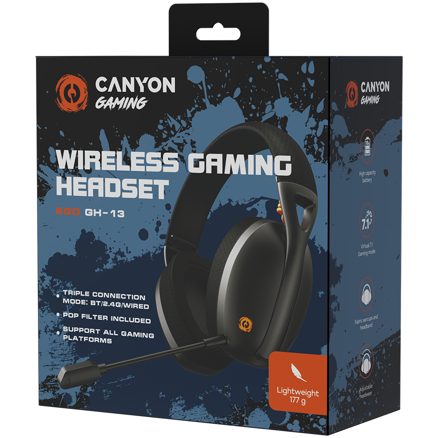 Gaming headset CANYON Ego GH-13 crna boja (virtual 7.1, Bluetooth 5.2, 1.8m kabel)-7