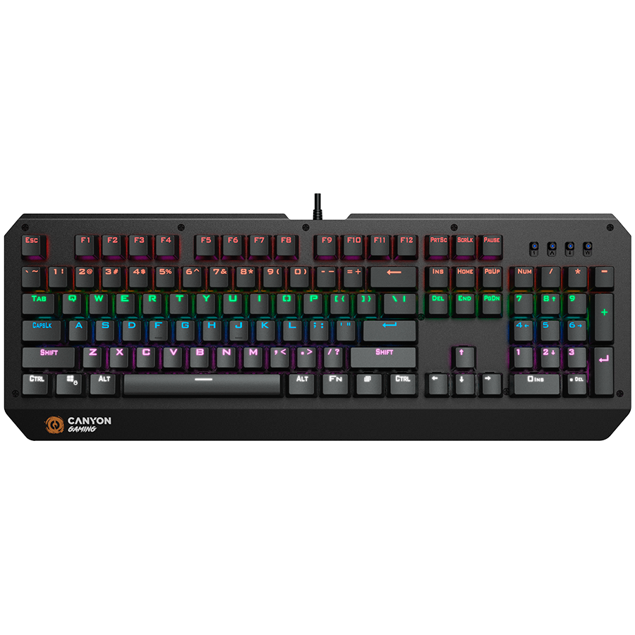 CANYON Wired multimedia gaming keyboard with lighting effect, 108pcs rainbow LED, Numbers 104keys, EN double injection layout, cable length 1.8M-0