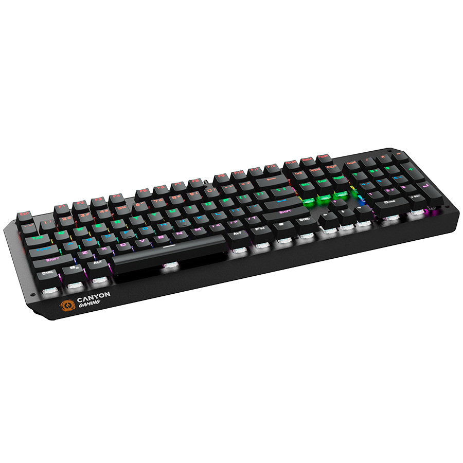 CANYON Wired multimedia gaming keyboard with lighting effect, 108pcs rainbow LED, Numbers 104keys, EN double injection layout, cable length 1.8M-2