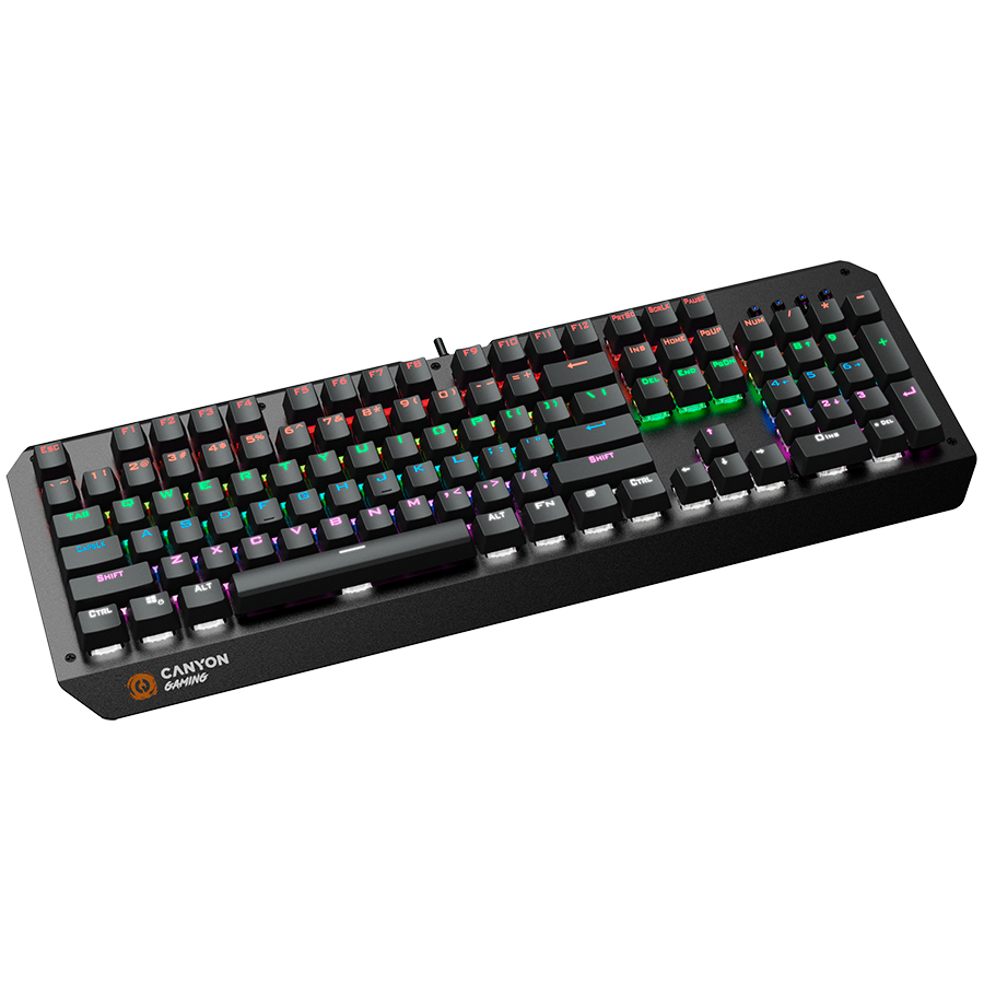 CANYON Wired multimedia gaming keyboard with lighting effect, 108pcs rainbow LED, Numbers 104keys, EN double injection layout, cable length 1.8M-3