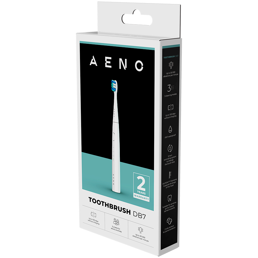 AENO Sonic Electric toothbrush, DB7: White, 3modes, 1 brush head + 2 stickers, 30000rpm, 100 days without charging, IPX7-5