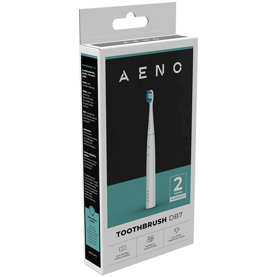 AENO Sonic Electric toothbrush, DB7: White, 3modes, 1 brush head + 2 stickers, 30000rpm, 100 days without charging, IPX7-6