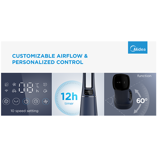 Ventilator i pročišćivač zraka MIDEA Bladeless Fan & air purifier Smart WiFi (H13 HEPA filter, 10 brzina, do 48 m2)-4