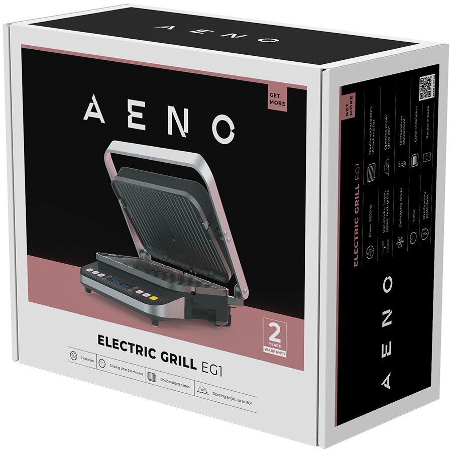 Električni roštilj AENO EG1 (2000W, 3 načina grijanja, maksimalni kut otvaranja 180°, regulacija temperature, timer, uklonjive ploče)-6