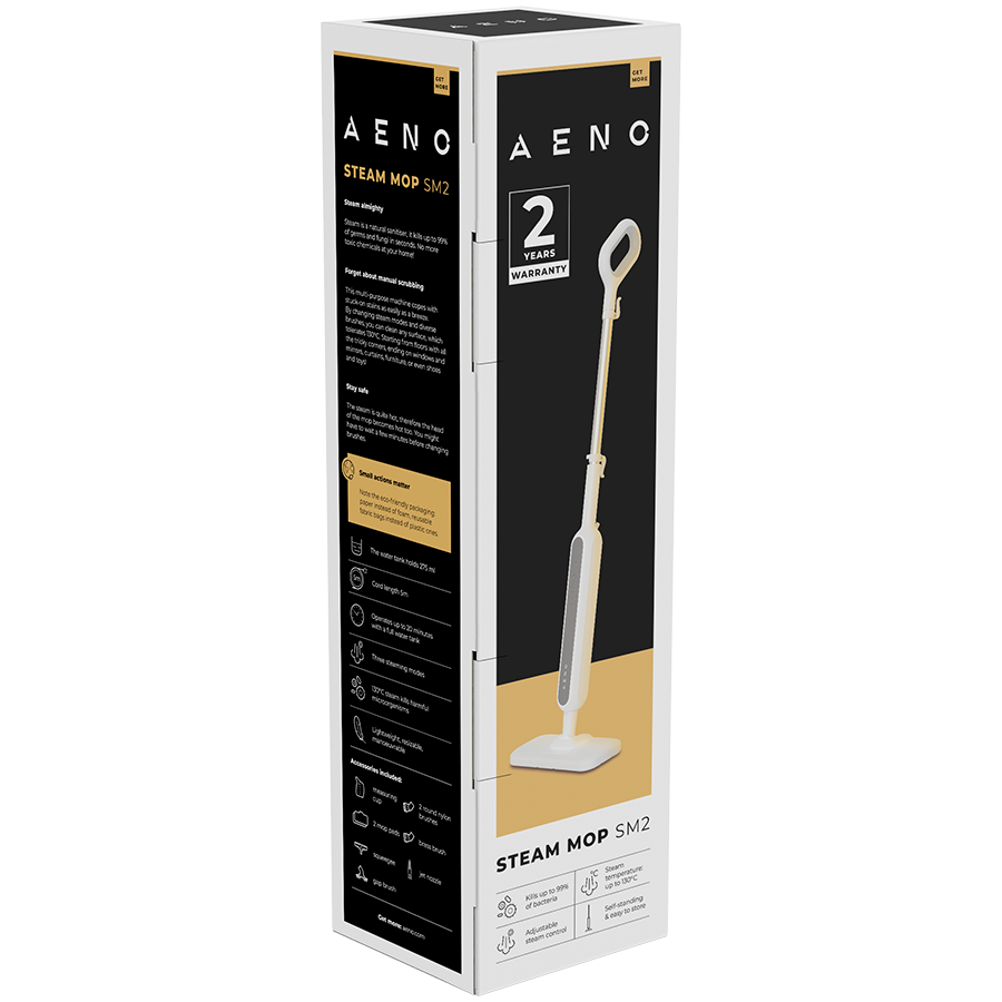 AENO Steam Mop SM2, 1200W, 130 °C, IPX4, Tank Volume 275mL, 3 steam modes, self-standing-23