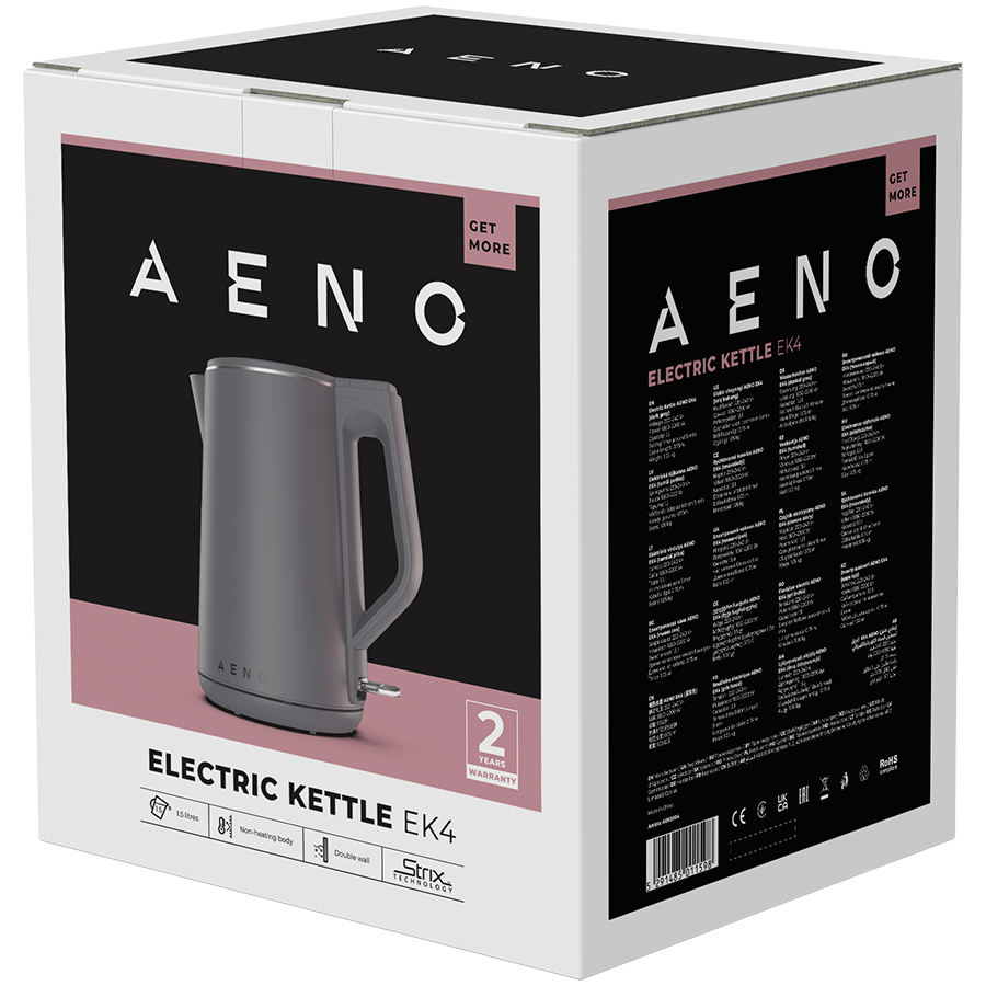 Električni čajnik AENO EK4 (1850-2200W, 1.5L, Strix, Dvostruki zidovi, Nezagrijavajuće tijelo, Automatsko isključivanje, Zaštita suhog spremnika)-4