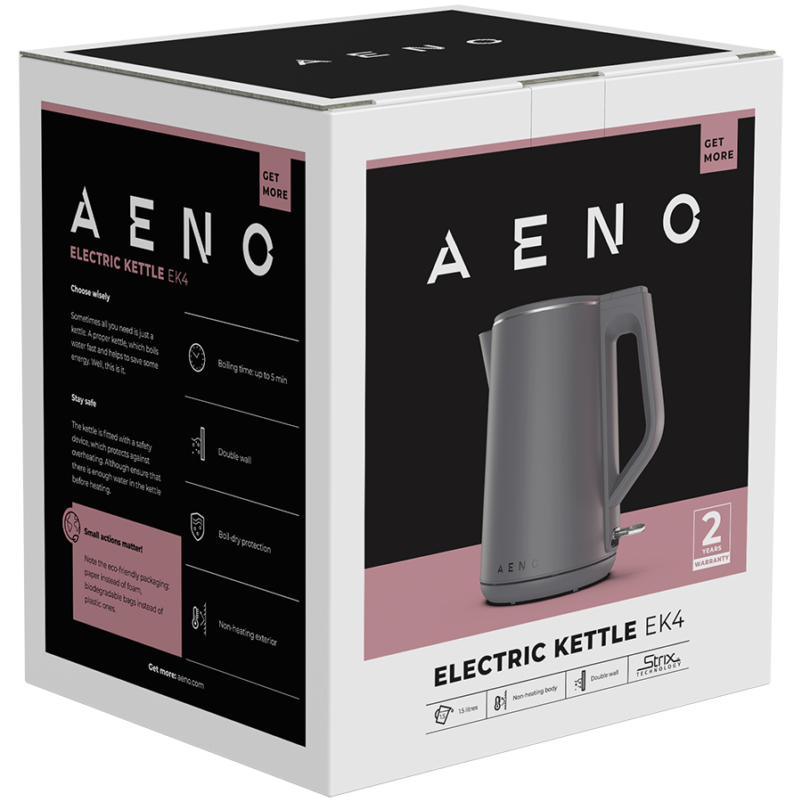 Električni čajnik AENO EK4 (1850-2200W, 1.5L, Strix, Dvostruki zidovi, Nezagrijavajuće tijelo, Automatsko isključivanje, Zaštita suhog spremnika)-5