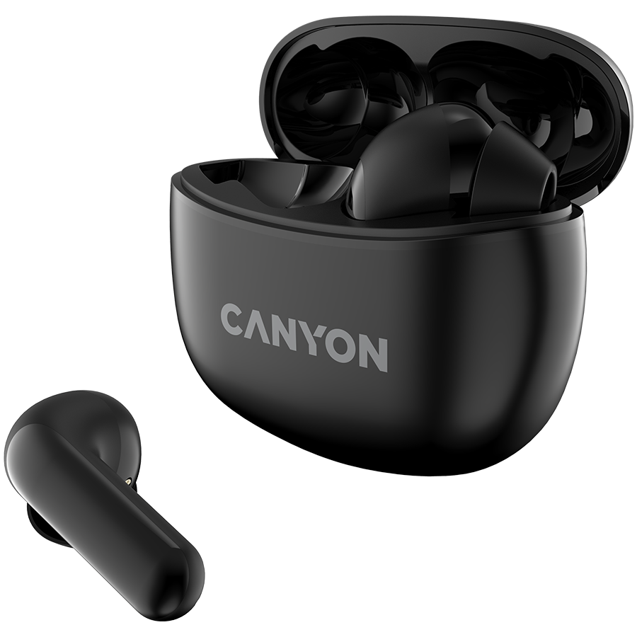 Canyon TWS-5 Bluetooth headset, with microphone, BT V5.3 JL 6983D4, Frequence Response:20Hz-20kHz, battery EarBud 40mAh*2+Charging Case 500mAh, type-C cable length 0.24m, size: 58.5*52.91*25.5mm, 0.03-1
