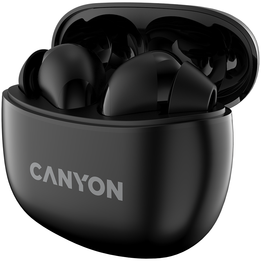 Canyon TWS-5 Bluetooth headset, with microphone, BT V5.3 JL 6983D4, Frequence Response:20Hz-20kHz, battery EarBud 40mAh*2+Charging Case 500mAh, type-C cable length 0.24m, size: 58.5*52.91*25.5mm, 0.03-2