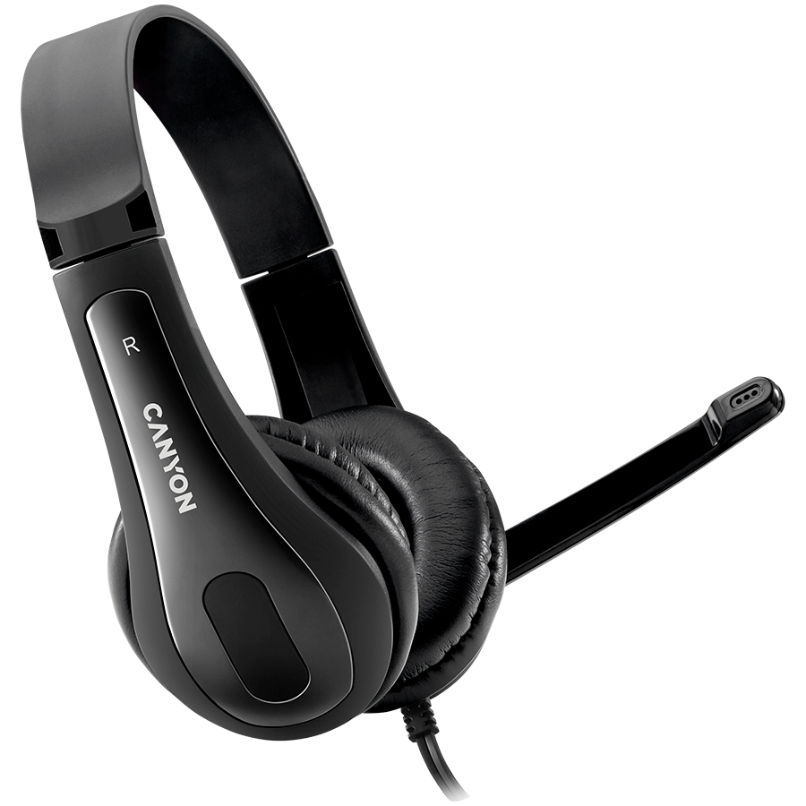 Slušalice CANYON entry price PC headset with microphone, combined 3.5mm plug, leather pads, Flat cable length 2.0m, 160*60*160mm, 0.13kg crna-0