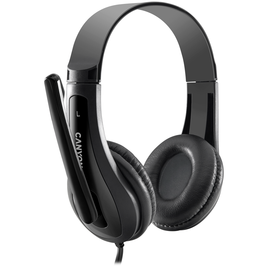 Slušalice CANYON entry price PC headset with microphone, combined 3.5mm plug, leather pads, Flat cable length 2.0m, 160*60*160mm, 0.13kg crna-2