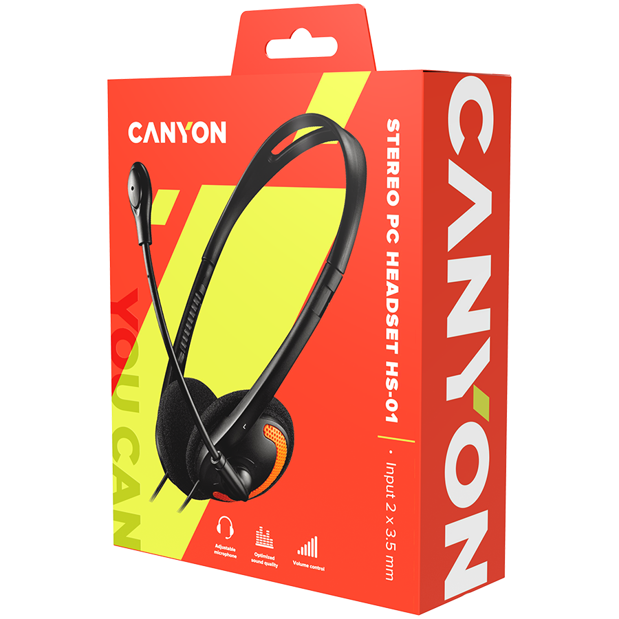 Slušalice CANYON HS-01 (on-ear, crna/Orange, žične)-2